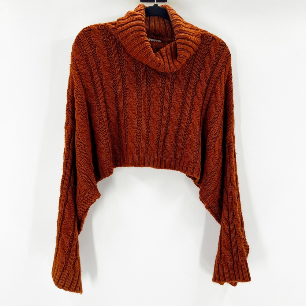 Steve Madden Sweater Womens OS Burnt Orange Cable Knit Cropped Cowl‎ Neck